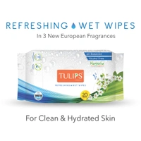 Tulips Magnolia Refreshing Wet Wipes, 20 Wipes per Pack, Set of 3 | Soft, Gentle & Refreshing for Skin | Ideal for On-the-Go Cleansing & Freshness