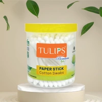 Tulips Premium Cotton Paper Swabs 100 Stick 200 Tips x 4 Set | 100% Pure & Soft Cotton | Biodegradable & Multi Purpose | Gentle & Eco-Friendly
