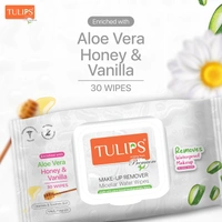 Tulips Premium Micellar Water Makeup Remover Wipes | (30 Wipes Each) | Aloe Vera, Honey & Vanilla | Plant-Based Fabric | Alcohol & Paraben Free