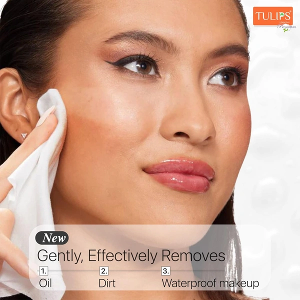 Tulips Premium Micellar Water Makeup Remover Wipes | (30 Wipes Each) | Aloe Vera, Honey & Vanilla | Plant-Based Fabric | Alcohol & Paraben Free