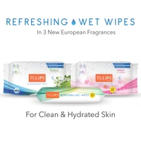 Tulips Refreshing Wet Wipes, Assorted Fragrances - Japanese Cherry, Magnolia & Summer Fresh (60 Wipes) | Gentle & Soft for Face | Hands & Body | Perfect for Travel & Daily Use