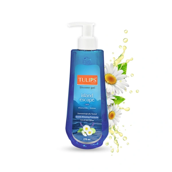 Tulips Shower Gel Island Escape 275ml | Chamomile & Vitamin E | Rich Lather, Quick Rinsing Formula | Amazing Feel & Fragrance for All Skin Types