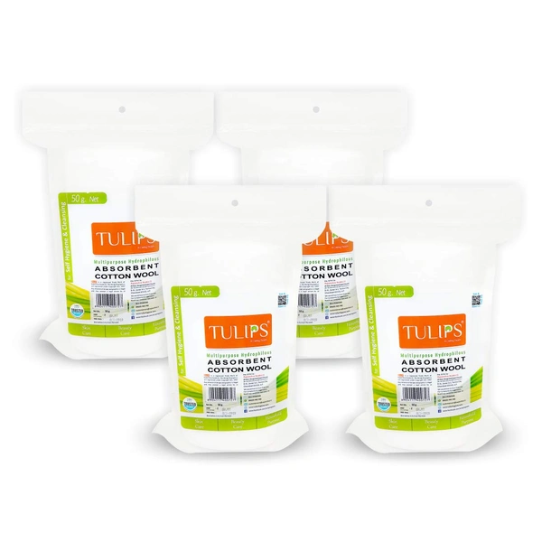 Tulips Soft Absorbent Cotton wool 50g, 3pack| Gentle & 100% Natural Cotton Wool | Makeup Removal | Beauty, Baby & Adult Care | Multi-Purpose Use | Hygienic & Disposable