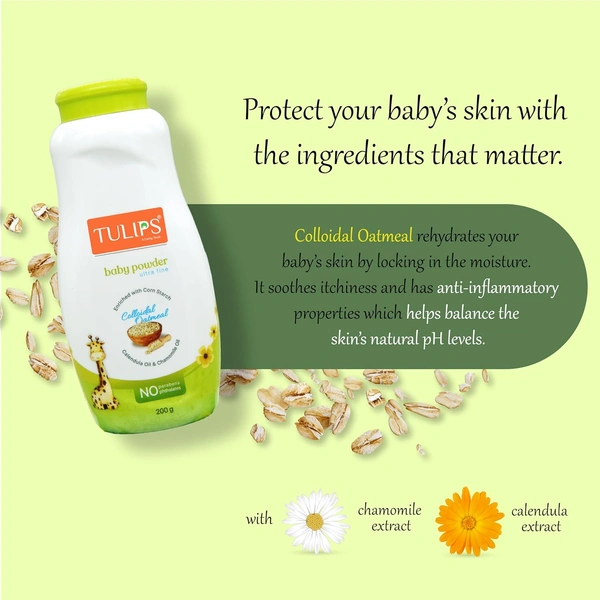 Tulips Ultra Fine Baby Powder 200g | Soft & Gentle for Baby Delicate Skin