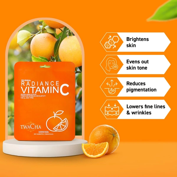 Twacha 6 Steps Radiance Vitamin C Skin Brightening Facial Kit | Boosts Glow, Brightens Complexion & Fights Ageing | Suits All Skin Types | Unisex Home Spa Facial