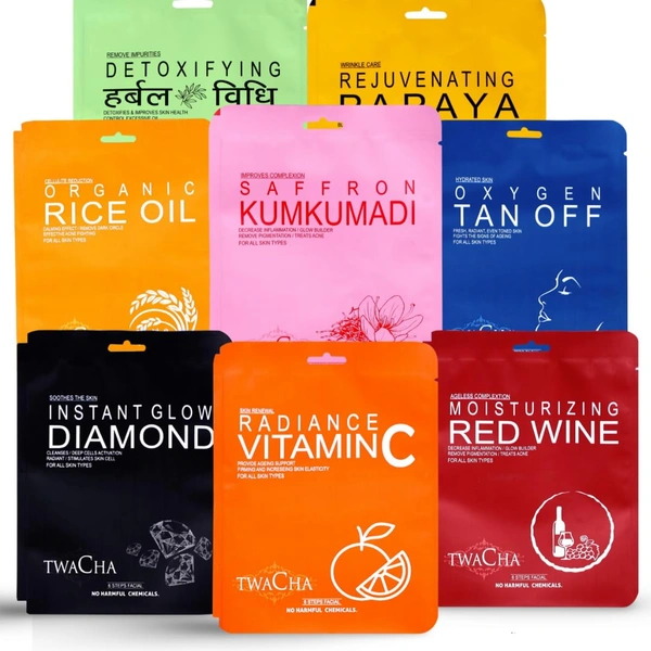 Twacha Moisturizing Red Wine Facial Kit | Red Grape Extracts for Instant Glow, Dark-Spot Removal & Wrinkle Reduction | All Skin Types | Unisex 6-Step Home Facial