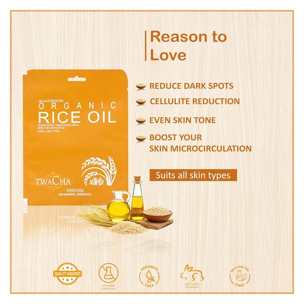 Twacha Organic Rice Oil Facial Kit | Removes Dark Patches & Hyper-pigmentation | Skin Lightening & Glow Boost | Suits All Skin Types | Unisex 6-Step Home Facial