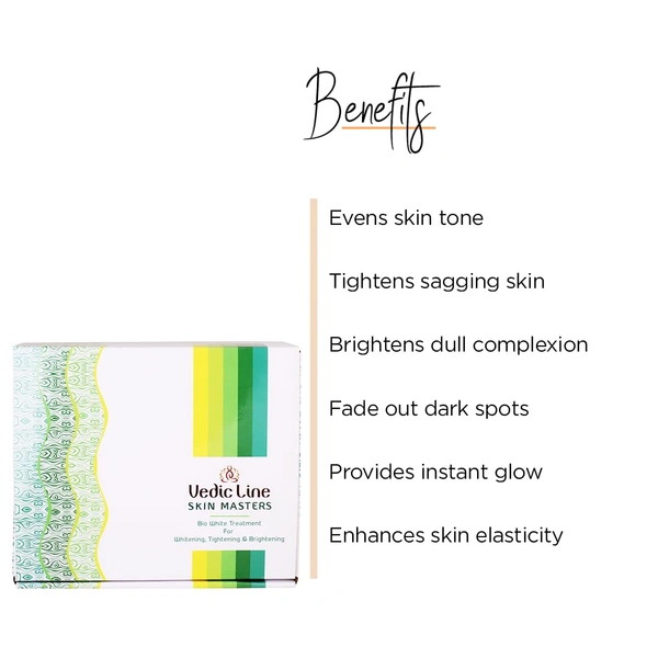 Vedic Line Bio White Brightening & Tightening Facial Kit | Skin Brightening & Anti-Aging Facial | Soft Skin With Natural Ingredients | (Cleansing Cream, Pack, Gel, Massage Cream, Serum, Cryo Mask), 400ml