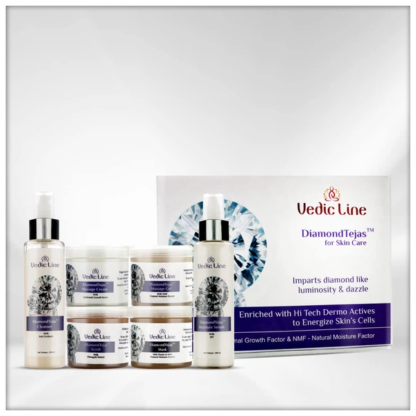 Vedic Line Diamond Tejas Facial Kit 600ml Skin Glowing Facial Kit, With Jojoba Oil, Diamond Bhasma and Vitamin B3 For Natural Glowing Face