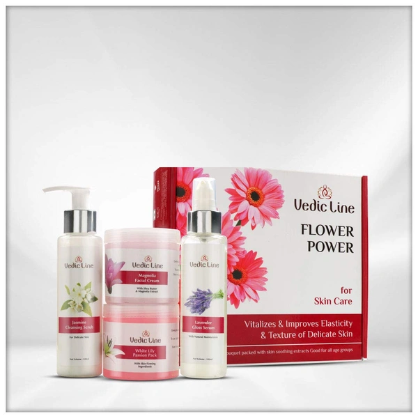 Vedic Line Flower Power Facial Kit 400ml, With Lavender Jasmine For Tightens the skin texture & Reduces age spots.