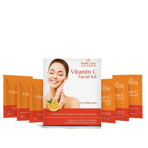 Vedic Line Vitamin C Facial Kit - 6 Pcs 50ml | Reduce Tan , dark Spots & Pigmentation | For Natural Glowing Skin | Keeps Youthful Skin | For All Skin Types