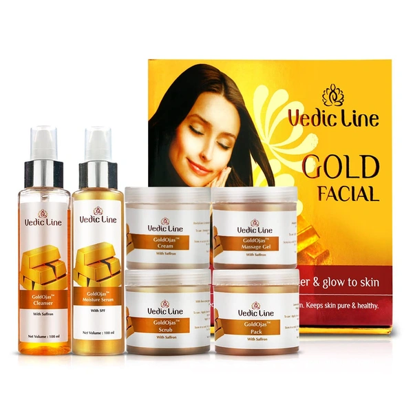 Vedic Line Vedicline Gold Ojas Facial Kit | Rejuvenating Gold Facial for Glowing Skin | Keep Skin Pure & Healthy | Saffron & Gold Dust for Golden Glowing Skin, 600ml