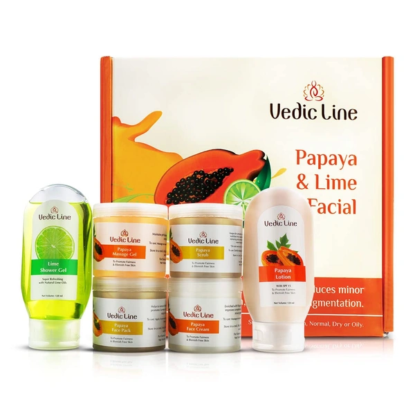 Vedic Line Vedicline Papaya & Lime Facial Kit 640ml | Brightening & Revitalizing Effects | Natural Ingredients | Reduce Tan | Spa-Like Experience | For All Skin Types