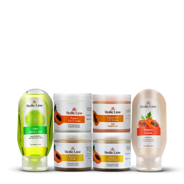 Vedic Line Vedicline Papaya & Lime Facial Kit 640ml | Brightening & Revitalizing Effects | Natural Ingredients | Reduce Tan | Spa-Like Experience | For All Skin Types