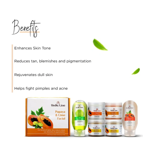 Vedic Line Vedicline Papaya & Lime Facial Kit 640ml | Brightening & Revitalizing Effects | Natural Ingredients | Reduce Tan | Spa-Like Experience | For All Skin Types