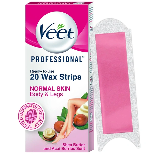 Veet Professional Waxing Strips Kit - 1 Pack for Normal Skin | Gel Wax Hair Removal for Women | 20 Strips, Up to 28 Days Smoothness, No Heater Required
