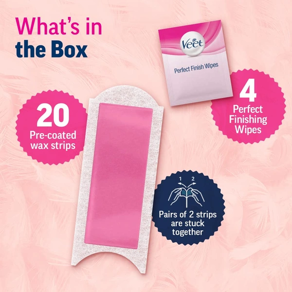 Veet Professional Waxing Strips Kit - 1 Pack for Normal Skin | Gel Wax Hair Removal for Women | 20 Strips, Up to 28 Days Smoothness, No Heater Required