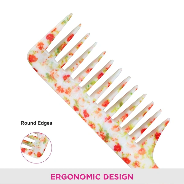 Vega VEGA Bloomy Shampoo Hair Comb DC-1268H | Smooth & Flexible Wide Teeth for Wet Hair | Tangle-Free Styling & Even Distribution of Conditioners or Masks
