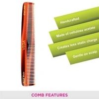 Vega HMC 09D Tortoise Shell Graduated Dressing Handmade Hair Comb | India's No.1 Hair Comb | Anti-Static | Reduces Breakage | Gentle Scalp Massage | Unisex & Durable