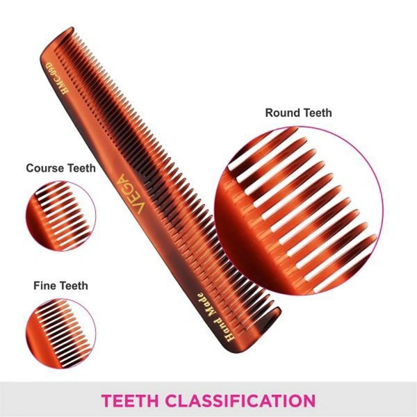 Vega HMC 09D Tortoise Shell Graduated Dressing Handmade Hair Comb | India's No.1 Hair Comb | Anti-Static | Reduces Breakage | Gentle Scalp Massage | Unisex & Durable