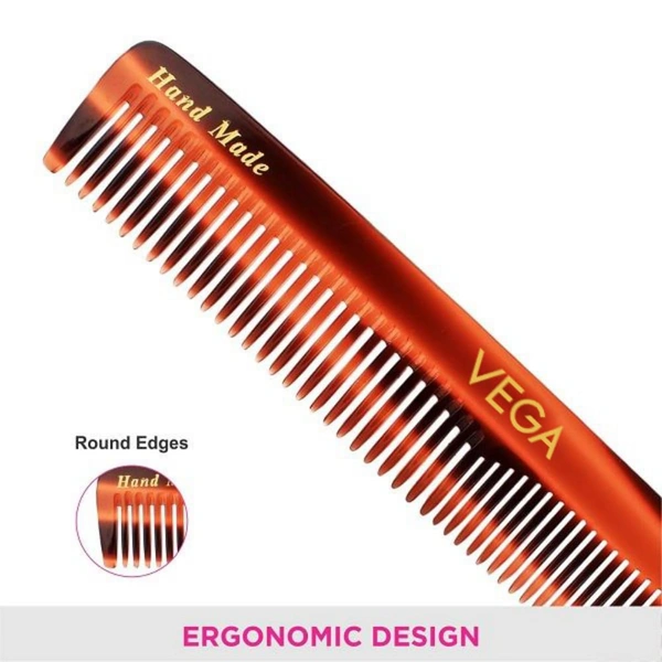 Vega HMC 09D Tortoise Shell Graduated Dressing Handmade Hair Comb | India's No.1 Hair Comb | Anti-Static | Reduces Breakage | Gentle Scalp Massage | Unisex & Durable