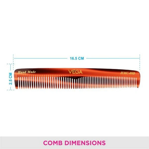 Vega HMC 09D Tortoise Shell Graduated Dressing Handmade Hair Comb | India's No.1 Hair Comb | Anti-Static | Reduces Breakage | Gentle Scalp Massage | Unisex & Durable