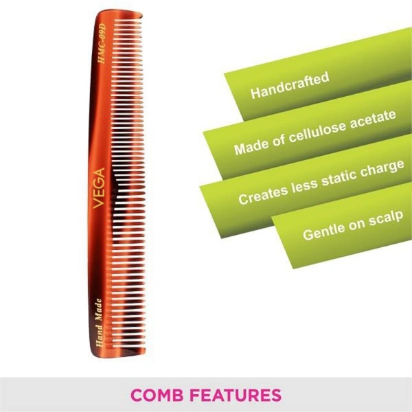 Vega HMC 09D Tortoise Shell Graduated Dressing Handmade Hair Comb | India's No.1 Hair Comb | Anti-Static | Reduces Breakage | Gentle Scalp Massage | Unisex & Durable