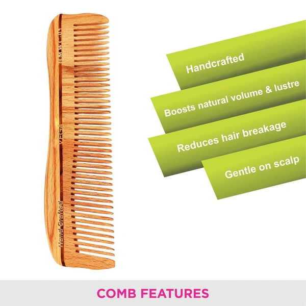 Vega HMWC-01 Natural Wooden Styling Hair Comb | India's No.1 Hair Comb| Anti-Static & Frizz-Free | Gentle Scalp Massage | Reduces Hair Breakage | Eco-Friendly & Suitable for All Hair Types