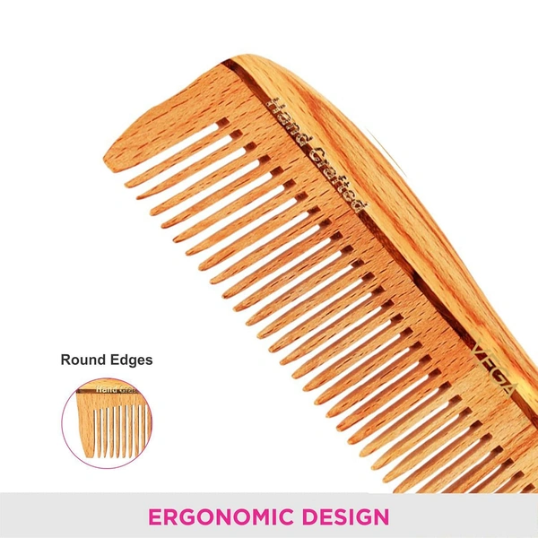 Vega HMWC-01 Natural Wooden Styling Hair Comb | India's No.1 Hair Comb| Anti-Static & Frizz-Free | Gentle Scalp Massage | Reduces Hair Breakage | Eco-Friendly & Suitable for All Hair Types