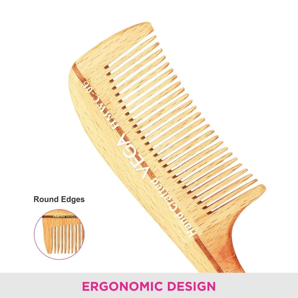 Vega HMWC-06 Boutique Wooden Hair Comb | India's No.1 Hair Comb | Anti-Static & Frizz-Free | Reduces Hair Breakage | Gentle Scalp Massage | Eco-Friendly & Unisex