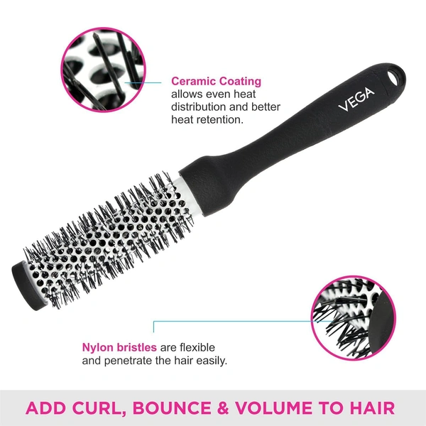 Vega VEGA Hot Curl Brush - Small H2-PRS | Compact Curling Brush for Precise Styling | Heat-Friendly Bristles Create Defined Curls, Volume & a Polished Finish