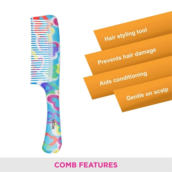 Vega VEGA Iris Grooming Hair Comb DC-1264 | Sleek, Durable & Lightweight Comb for Everyday Use | Detangles, Smooths & Tames Frizz for a Polished Look
