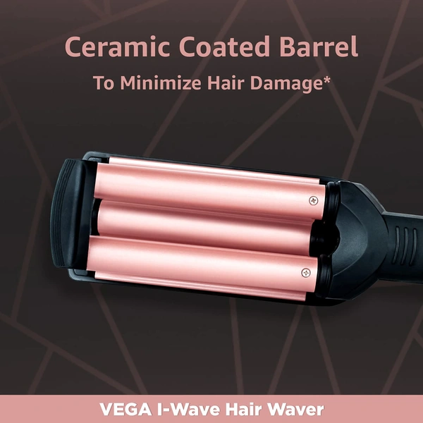 Vega I-Wave Hair Waver (VHWR-01) Rose Gold & Black | Triple Barrel Design | Quick Heat-Up | Ceramic Coating for Even Heat