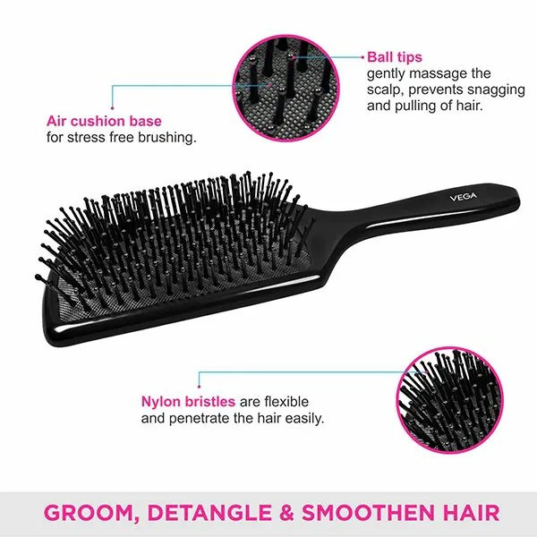 Vega VEGA Premium Paddle Hair Brush 8586 | Wide, Cushioned Base with Anti-Static Bristles | Ideal for Tangle-Free Hair, Smooth Styling & Scalp Comfort