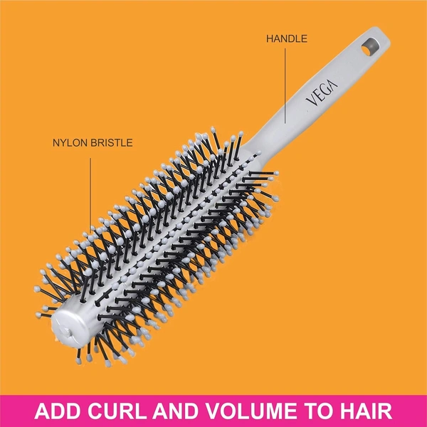 Vega Round Brush | Professional Styling Brush for Blow-Drying, Curling & Smooth Finish | Lightweight, Easy Grip Handle | Suitable for All Hair Types