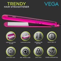 Vega Trendy Hair Straightener for Men & Women, Pink (VHSH-16) | Ceramic Coated Floating Plates | Adjustable Temperature Setting | 60 Sec Quick Heat-up | 60 Min Auto Shut-off