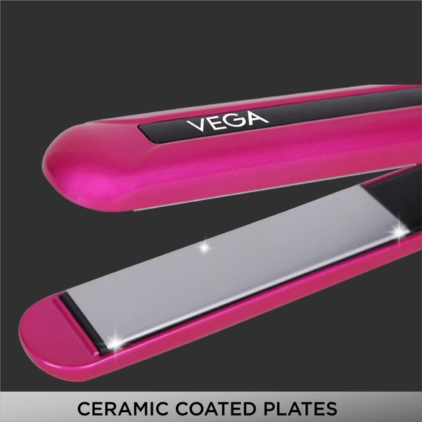Vega Trendy Hair Straightener for Men & Women, Pink (VHSH-16) | Ceramic Coated Floating Plates | Adjustable Temperature Setting | 60 Sec Quick Heat-up | 60 Min Auto Shut-off