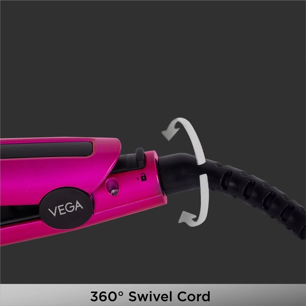 Vega Trendy Hair Straightener for Men & Women, Pink (VHSH-16) | Ceramic Coated Floating Plates | Adjustable Temperature Setting | 60 Sec Quick Heat-up | 60 Min Auto Shut-off