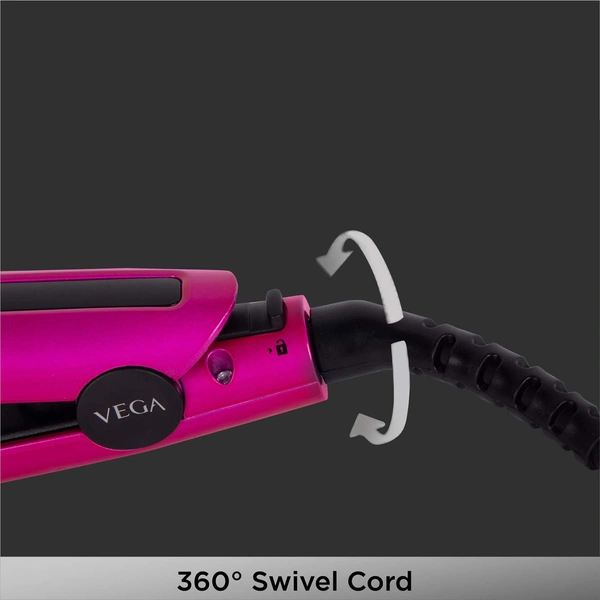 Vega Trendy Hair Straightener for Men & Women, Pink (VHSH-16) | Ceramic Coated Floating Plates | Adjustable Temperature Setting | 60 Sec Quick Heat-up | 60 Min Auto Shut-off