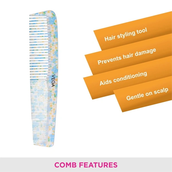 Vega VEGA Tulip Grooming Hair Comb DC-1279 | Elegant Design & Gentle Bristles | Perfect for Styling, Taming Flyaways, and Detangling All Hair Types