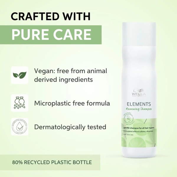 Wella Professionals Elements Sulfate-Free Renewing Shampoo 250ml | Gentle, Nourishing Shampoo for Dry & Damaged Hair | Restores Moisture & Softness| Color-Safe Formula.