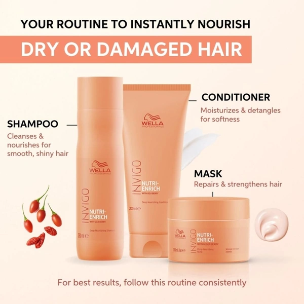Wella Professionals Invigo Nutri-Enrich Shampoo for Damaged Hair (250ml) | Nourishing & Hydrating Cleanser for Dry | Damaged Hair & Enriched with Goji Berry | Nutrients & Vitamins.