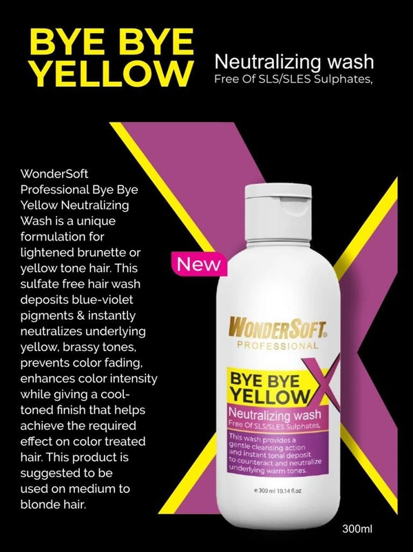 Wodersoft Wondersoft Professional BYE BYE Yellow 300ml | Anti-Brass Purple Shampoo for Neutralizing Yellow Tones & Enhancing Cool Blondes