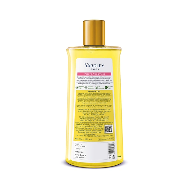 Yardley London Shower Gel 250ml | Floral Essence with Peony & Ylang Ylang | Enriched with Natural Oils | Paraben & Silicone Free