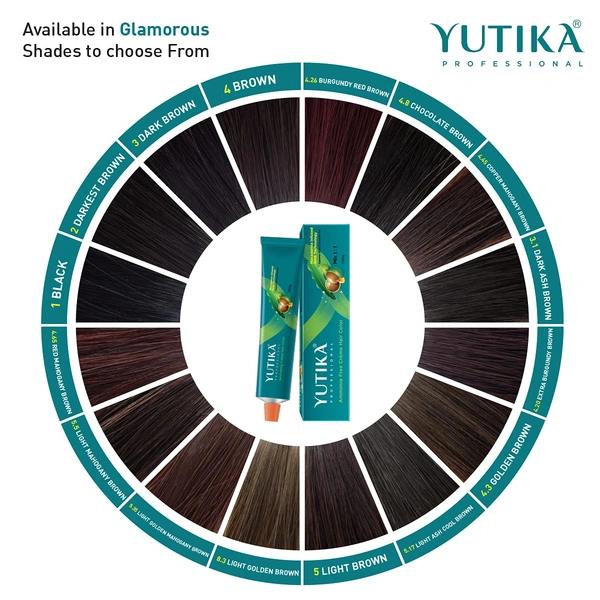 Yuthika Professional Creme Hair Color Tube 100gm with 4.45 Copper Hamogany Brown Shade | Permanent Fashion Shade | Smooth Shine Finish | Grey Coverage | Salon Quality Result at Home