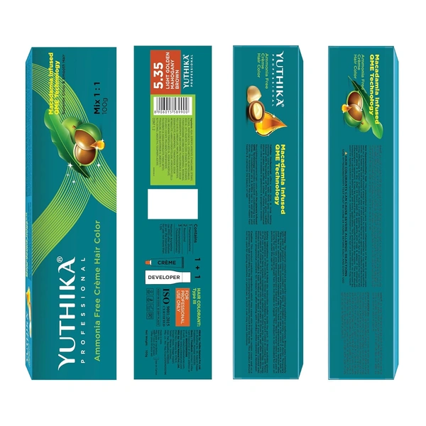 Yuthika Professional Creme Hair Color Tube 100gm with 5.35 Light Golden Mahogany Brown Shade | Permanent Fashion Shade | Smooth Shine Finish | Grey Coverage | Salon Quality Result at Home