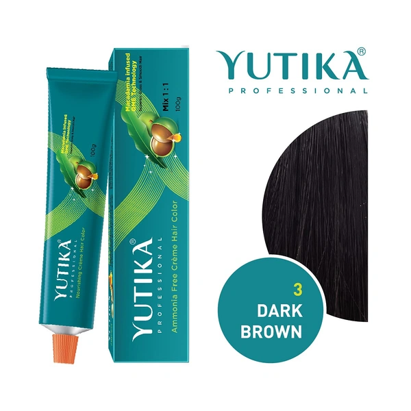 Yuthika Professional Creme Hair Color Tube 100gm with 3.0 Dark Brown Shade | Permanent Fashion Shade | Smooth Shine Finish | Grey Coverage | Salon Quality Result at Home
