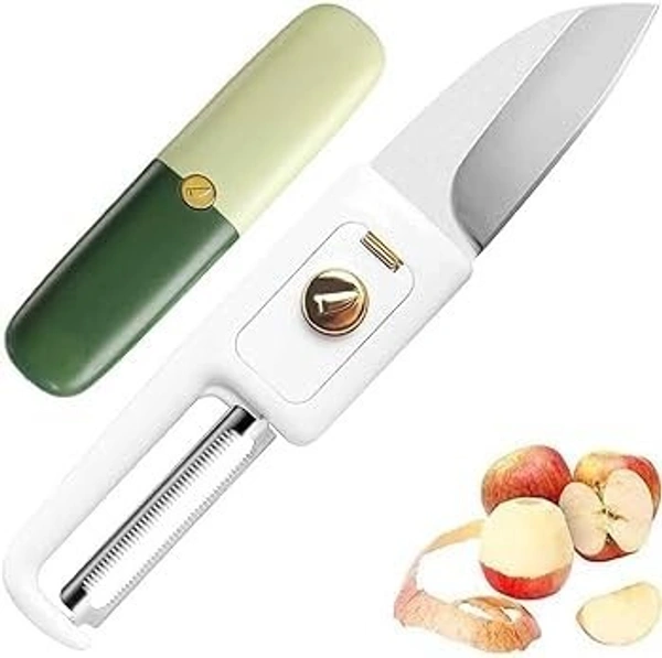  2 in 1 Stainless Steel Fruit Knife, Creative Multi-Color Fruit and Vegetable Dual-Use Knife, Multifunctional Portable Peeling Fruit Knife, Kitchen Restaurant Life Tools  - White