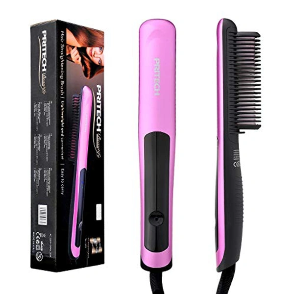  Hair Straightener Comb For Women & Men, Hair Styler Machine Brush/Ptc Heating Electric Straightener With 5 Temperature Control (Pink) - Electric Hair Straightener Comb, Tickle Me Pink