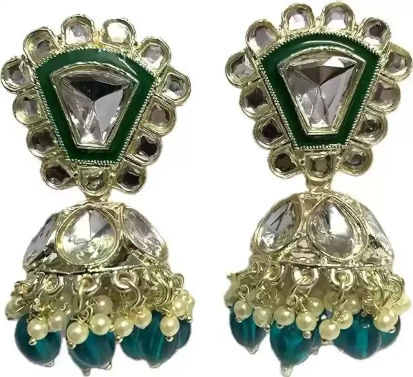 Kundan Style Traditional Classy Heavy Jhumka for Women and Girls Brass Earring Set